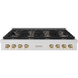 imageZLINE Autograph Edition 48 in Paramount Gas Rangetop with 8 Burner DuoPro Cooktop in Satin Stainless Steel and Polished Gold Accents PSRTSZ48G