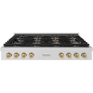 imageZLINE Autograph Edition 48 in Paramount Gas Rangetop with 8 Burner DuoPro Cooktop in Stainless Steel and Champagne Bronze Accents PSRTZ48CB
