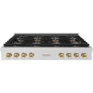 imageZLINE Autograph Edition 48 in Paramount Gas Rangetop with 8 Burner DuoPro Cooktop in Stainless Steel and Polished Gold Accents PSRTZ48G