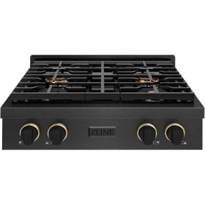 imageZLINE Designer Collection 30 in Paramount Gas Rangetop with 4 Burner DuoPro Cooktop in Black Satin Stainless Steel with Matte Black and Champagne Bronze Accents PSRTBSZ30MBCB