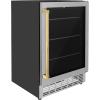 imageZ Line Kitchen and Bath ZLINE 24 Autograph Edition 154 Can Beverage Cooler Fridge with Adjustable Shelves in Stainless Steel with Gold Accents RBVUS24G