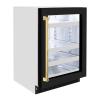 imageZLINE Autograph Edition 24 in Touchstone 151 Can Beverage Fridge With Black Matte Glass Door And Polished Gold Handle RBSOZBLM24G