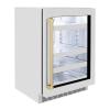 imageZLINE Autograph Edition 24 in Touchstone 151 Can Beverage Fridge With Satin Stainless Steel Glass Door And Champagne Bronze Handle RBSOZSN24CB