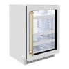 imageZLINE Autograph Edition 24 in Touchstone 151 Can Beverage Fridge With Satin Stainless Steel Glass Door And Polished Gold Handle RBSOZSN24G