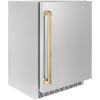 imageZLINE Autograph Edition 24 in Touchstone 151 Can Beverage Fridge With Solid Stainless Steel Door And Polished Gold Handle RBSOZST24G