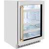 imageZLINE Autograph Edition 24 in Touchstone 151 Can Beverage Fridge With Stainless Steel Glass Door And Polished Gold Handle RBSOZGS24G