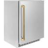 imageZLINE Autograph Edition 24 in Touchstone 151 Can Beverage Fridge with Solid Stainless Steel Door and Polished Gold Helix Handle RBSOZST24KG