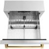 imageZLINE Autograph Edition 24 in Touchstone 168 Can OutdoorRated Dual Refrigerator Drawer with Satin Stainless Steel Doors and Polished Gold Handles RDSOZSN24G