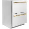 imageZLINE Autograph Edition 24 in Touchstone 168 Can OutdoorRated Dual Refrigerator Drawer with Stainless Steel Doors and Polished Gold Handles RDSOZST24G