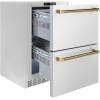 imageZLINE Autograph Edition 24 in Touchstone 168 Can OutdoorRated Dual Refrigerator Drawer with Stainless Steel Doors and Polished Gold Helix Handles RDSOZST24KG