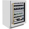 imageZLINE Autograph Edition 24 in Touchstone Dual Zone 44 Bottle Wine Cooler with Stainless Steel Glass Door and Polished Gold Helix Handle RWDOZS24KG