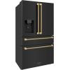 imageZLINE Autograph Edition 36 in 216 cu ft CounterDepth French Door Refrigerator with Water and Ice Dispenser in FingerprintResistant Black Stainless Steel with Polished Gold Helix Handles