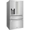 imageZLINE Autograph Edition 36 in 216 cu ft CounterDepth French Door Refrigerator with Water and Ice Dispenser in FingerprintResistant Stainless Steel with Polished Nickel Helix Handles