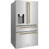 imageZLINE Autograph Edition 36 in 216 cu ft CounterDepth French Door Refrigerator with Water and Ice Dispenser in FingerprintResistant Stainless Steel with Champagne Bronze Helix Handles