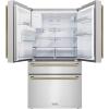 imageZLINE Autograph Edition 36 in 216 cu ft CounterDepth French Door Refrigerator with Water and Ice Dispenser in FingerprintResistant Stainless Steel with Polished Gold Helix Handles