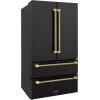 imageZLINE Autograph Edition 36 in 225 cu ft CounterDepth French Door Refrigerator with Ice Maker in FingerprintResistant Black Stainless Steel and Champagne Bronze Helix Handles RFMZ36BSKCB