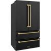 imageZLINE Autograph Edition 36 in 225 cu ft CounterDepth French Door Refrigerator with Ice Maker in FingerprintResistant Black Stainless Steel and Polished Gold Helix Handles RFMZ36BSKG