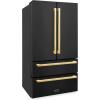 imageZLINE Autograph Edition 36 in 225 cu ft CounterDepth French Door Refrigerator with Ice Maker in FingerprintResistant Black Stainless Steel and Polished Gold Modern Handles RFMZ36BSFG
