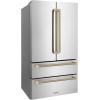 imageZLINE Autograph Edition 36 in 225 cu ft CounterDepth French Door Refrigerator with Ice Maker in FingerprintResistant Stainless Steel and Champagne Bronze Helix Handles RFMZ36KCB