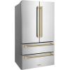 imageZLINE Autograph Edition 36 in 225 cu ft CounterDepth French Door Refrigerator with Ice Maker in FingerprintResistant Stainless Steel and Polished Gold Helix Handles RFMZ36KG