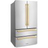 imageZLINE Autograph Edition 36 in 225 cu ft CounterDepth French Door Refrigerator with Ice Maker in FingerprintResistant Stainless Steel with Polished Gold Modern Handles RFMZ36FG
