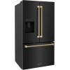 imageZLINE Autograph Edition 36 in 289 cu ft StandardDepth French Door External Water Dispenser Refrigerator with Dual Ice Maker in FingerprintResistant Black Stainless Steel and Gold Helix Handles