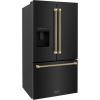 imageZLINE Autograph Edition 36 in 289 cu ft StandardDepth French Door External Water Dispenser Refrigerator with Dual Ice Maker in FingerprintResistant Black Stainless Steel and Bronze Helix Handle