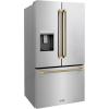 imageZLINE Autograph Edition 36 in 289 cu ft StandardDepth French Door External Water Dispenser Refrigerator with Dual Ice Maker in FingerprintResistant Stainless Steel and Champagne Helix Handles