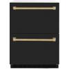 imageZLINE Autograph Edition 24 in Touchstone 168 Can OutdoorRated Dual Refrigerator Drawer with Black Matte Doors and Champagne Bronze Handles RDSOZBLM24CB