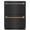 imageZLINE Autograph Edition 24 in Touchstone 168 Can OutdoorRated Dual Refrigerator Drawer with Black Stainless Steel Doors and Polished Gold Helix Handles RDSOZBS24KG