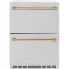 imageZLINE Autograph Edition 24 in Touchstone 168 Can OutdoorRated Dual Refrigerator Drawer with Satin Stainless Steel Doors and Champagne Bronze Handles RDSOZSN24CB