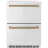 imageZLINE Autograph Edition 24 in Touchstone 168 Can OutdoorRated Dual Refrigerator Drawer with Stainless Steel Doors and Champagne Bronze Handles RDSOZST24CB