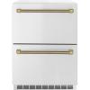 imageZLINE Autograph Edition 24 in Touchstone 168 Can OutdoorRated Dual Refrigerator Drawer with Stainless Steel Doors and Champagne Bronze Helix Handles RDSOZST24KCB