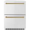 imageZLINE Autograph Edition 24 in Touchstone 168 Can OutdoorRated Dual Refrigerator Drawer with Stainless Steel Doors and Polished Gold Handles RDSOZST24G