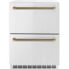 imageZLINE Autograph Edition 24 in Touchstone 168 Can OutdoorRated Dual Refrigerator Drawer with Stainless Steel Doors and Polished Gold Helix Handles RDSOZST24KG