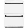 imageZLINE Autograph Edition 24 in Touchstone 168 Can OutdoorRated Dual Refrigerator Drawer with White Matte Doors and Matte Black Handles RDSOZWM24MB