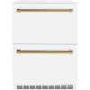 imageZLINE Autograph Edition 24 in Touchstone 168 Can OutdoorRated Dual Refrigerator Drawer with White Matte Doors and Polished Gold Handles RDSOZWM24G