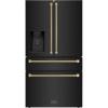 imageZLINE Autograph Edition 36 in 216 cu ft CounterDepth French Door Refrigerator with Water and Ice Dispenser in FingerprintResistant Black Stainless Steel with Champagne Bronze Helix Handles