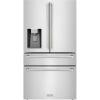 imageZLINE Autograph Edition 36 in 216 cu ft CounterDepth French Door Refrigerator with Water and Ice Dispenser in FingerprintResistant Stainless Steel with Polished Nickel Helix Handles