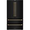 imageZLINE Autograph Edition 36 in 225 cu ft CounterDepth French Door Refrigerator with Ice Maker in FingerprintResistant Black Stainless Steel and Champagne Bronze Helix Handles RFMZ36BSKCB