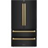imageZLINE Autograph Edition 36 in 225 cu ft CounterDepth French Door Refrigerator with Ice Maker in FingerprintResistant Black Stainless Steel and Polished Gold Modern Handles RFMZ36BSFG
