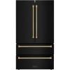 imageZLINE Autograph Edition 36 in 225 cu ft CounterDepth French Door Refrigerator with Ice Maker in FingerprintResistant Black Stainless Steel and Polished Gold Helix Handles RFMZ36BSKG