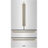 imageZLINE Autograph Edition 36 in 225 cu ft CounterDepth French Door Refrigerator with Ice Maker in FingerprintResistant Stainless Steel and Champagne Bronze Helix Handles RFMZ36KCB