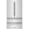 imageZLINE Autograph Edition 36 in 225 cu ft CounterDepth French Door Refrigerator with Ice Maker in FingerprintResistant Stainless Steel and Polished Nickel Helix Handles RFMZ36KPN