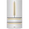 imageZLINE Autograph Edition 36 in 225 cu ft CounterDepth French Door Refrigerator with Ice Maker in FingerprintResistant Stainless Steel with Polished Gold Modern Handles RFMZ36FG