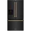 imageZLINE Autograph Edition 36 in 289 cu ft StandardDepth French Door External Water Dispenser Refrigerator with Dual Ice Maker in FingerprintResistant Black Stainless Steel and Gold Helix Handles