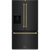 imageZLINE Autograph Edition 36 in 289 cu ft StandardDepth French Door External Water Dispenser Refrigerator with Dual Ice Maker in FingerprintResistant Black Stainless Steel and Bronze Helix Handle