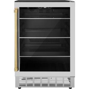imageZ Line Kitchen and Bath ZLINE 24 Autograph Edition 154 Can Beverage Cooler Fridge with Adjustable Shelves in Stainless Steel with Gold Accents RBVUS24G