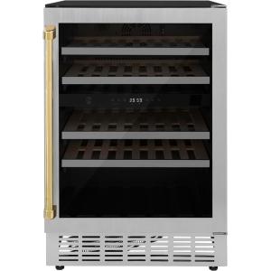 imageZ Line Kitchen and Bath ZLINE 24 Monument Autograph Edition Dual Zone 44Bottle Wine Cooler in Stainless Steel with Polished Gold Accents RWVZUD24G