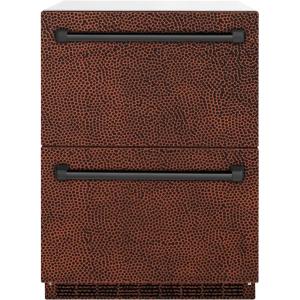 imageZ Line Kitchen and Bath ZLINE 24 in Touchstone 168 Can OutdoorRated Dual Refrigerator Drawer with Hand Hammered Copper Doors RDSOHH24